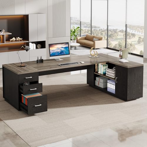 Tribesigns 85.8-Inch L-Shaped Executive Desk, Extra Large Home Office Desk - color: Grey & Black