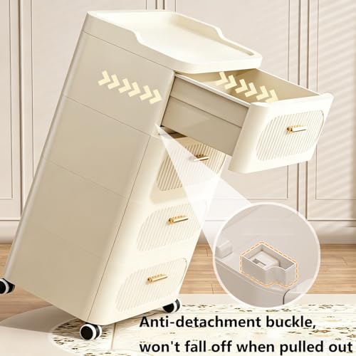 Rolling Nightstand with 3 Drawers, Slim Bedside Table - size: 52x37.5x45.5cm