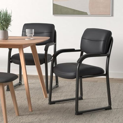 Boss Office Products Leather Sled Base Side Chair with Arms in Black (B9519)