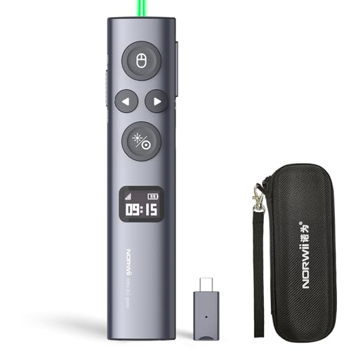 N95s Presentation Clicker for PowerPoint with Digital Laser Pointer | Wireless Presenter with Countdown Timer, USB-C Rechargeable PowerPoint Slide Advancer Remote for Projector and TV Screens - color: Green - BLE&USB-C