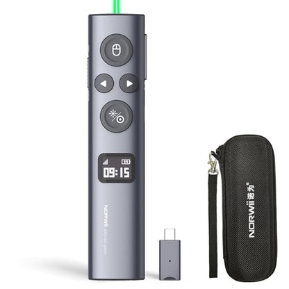 N95s Presentation Clicker for PowerPoint with Digital Laser Pointer | Wireless Presenter with Countdown Timer, USB-C Rechargeable PowerPoint Slide Advancer Remote for Projector and TV Screens - color: Green - BLE&USB-C