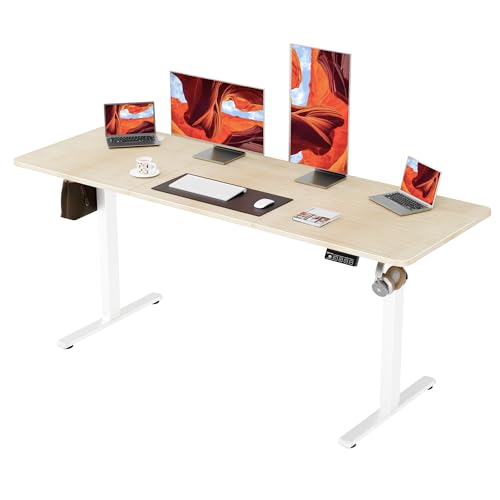 67"x24" Standing Desk, Height Adjustable Sit-Stand Office, Oak | Electric Adjustable Standing Desk, Sit to Stand Computer Office Desk with Splice Board, Memory Preset, Lifts 28.7''-46.5" - color: White Frame-gold Oak, size: 67-inch