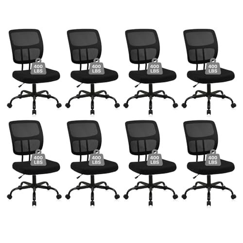 CLATINA Armless Home Office Chair, Small Ergonomic Mesh Back Desk Chair with Lumbar Support and Wheels, Adjustable Height 360° Swivel Rolling Computer Chair for Conference Waiting, Black, 8Pack - color: Black-sprain, size: 8 Pack