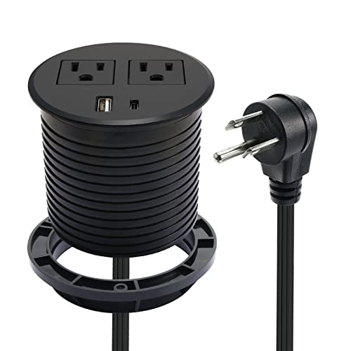 20W USB-C Fast Charge Recessed Power Grommet, 3.15 inch Flush Mount Desk Outlet with 6.5 FT Extension Cord, Space-Saving Countertop Power Strip for Home Office School Hotel - color: Black, size: 3.15 inch20W
