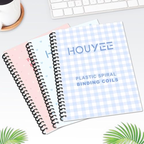 HOUYEE 100 Pcs Plastic Spiral Binding Coils,6mm (1/4"),4:1 Pitch,48 Loops - size: 1/4"(30 sheet capacity)