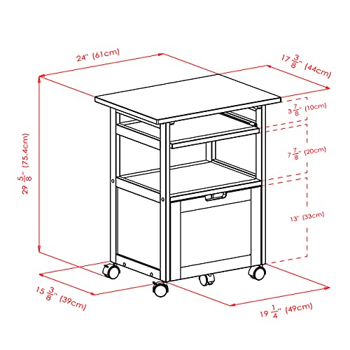 Winsome Piper 3-Shelf Wood Mobile Printer Stand, Brown (94427) | Small Computer Desk, Simple Table for Gaming, Writing, Studying, Crafts, Work, Sturdy Home Office Furniture