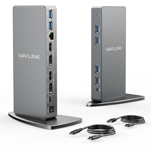 WAVLINK USB 3.0 Dual 4K@60Hz Laptop Docking Station for Thunderbolt 5/4/3, USB-C/A Windows, MacOS(Mac M1-M5,MacBook Neo), ChromeOS (2X HDMI, 2X Display Port, LAN, 6 USB 3.0, Audio)