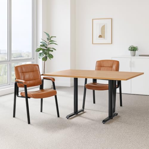 Naomi Home Faux Leather Guest Reception Chair with Armrests - Caramel | Designed For Waiting Rooms, Conference Spaces And Offices With Stackable Construction, Padded Comfort And Durable Steel Legs - color: Caramel, Faux Leather, style: Set of 2