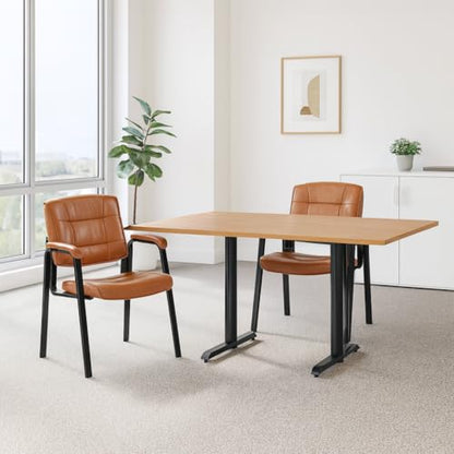 Naomi Home Faux Leather Guest Reception Chair with Armrests - Caramel | Designed For Waiting Rooms, Conference Spaces And Offices With Stackable Construction, Padded Comfort And Durable Steel Legs - color: Caramel, Faux Leather, style: Set of 2