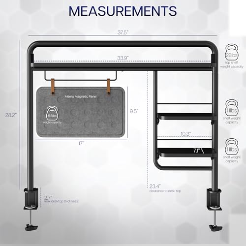 VIVO Black Clamp-on 38 inch Desktop Shelving System, DESK-SHELF38A | Raised Accessory Storage Shelves, Magnetic Memo Board Desk Organizer, Shelving for Sit Stand Workstation