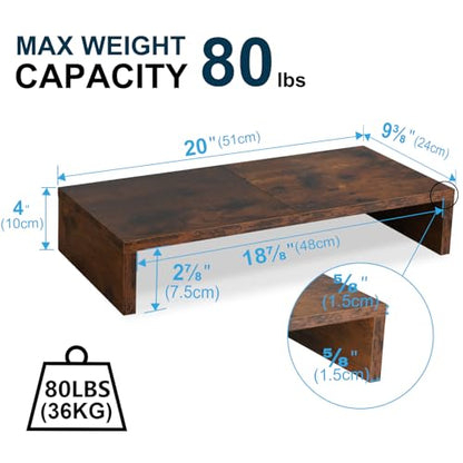 TEAMIX 20 inch Wood Monitor Stand Riser, Desktop Riser Shelf, Rustic Brown - color: Brown, size: 20 inch