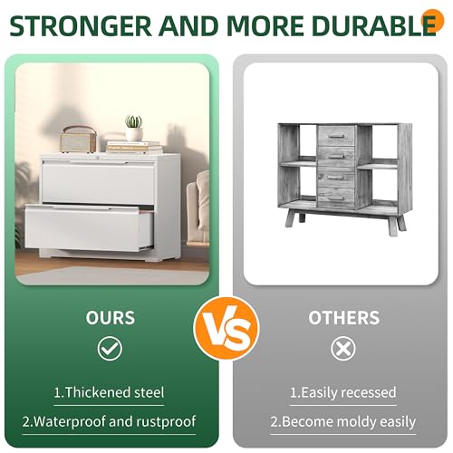 Lateral File Cabinet 2 Drawer, Metal File Cabinet with Lock - color: White, size: 2 Drawer - Lateral
