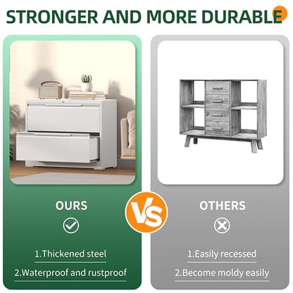 Lateral File Cabinet 2 Drawer, Metal File Cabinet with Lock - color: White, size: 2 Drawer - Lateral