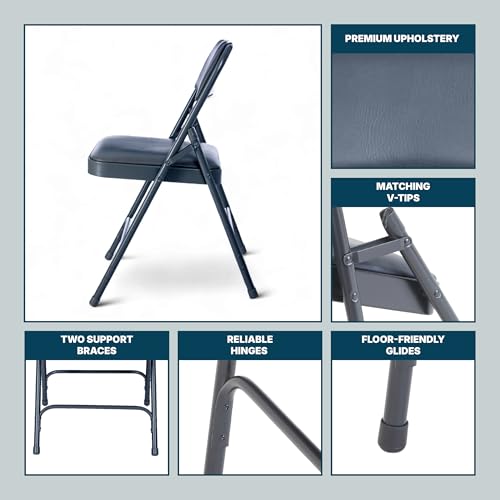 OEF Furnishings OEF1204 Vinyl Cushioned Folding Chairs with Steel Frame, Blue, 4-Pack - color: Blue