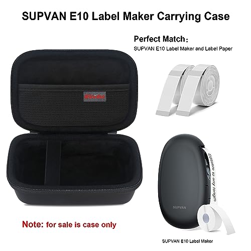 Elonbo Carrying Case for SUPVAN E10 Bluetooth Label Maker Machine, Black | Portable Mini Thermal Label Printer Storage Holder, Wireless Small Handheld Sticker Maker Travel Bag, Pocket fits Paper Cable - color: Black