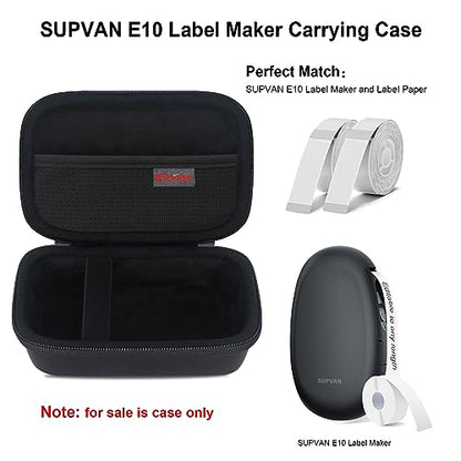 Elonbo Carrying Case for SUPVAN E10 Bluetooth Label Maker Machine, Black | Portable Mini Thermal Label Printer Storage Holder, Wireless Small Handheld Sticker Maker Travel Bag, Pocket fits Paper Cable - color: Black