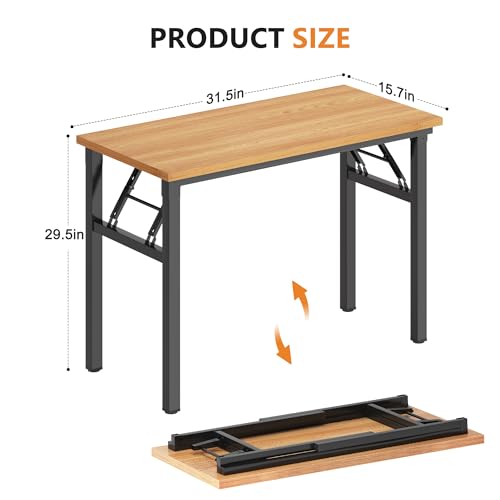 DlandHome 31.5 Inch Small Folding Computer Desk for Home Office, Teak Black - color: Teak + Black, size: 31.5 Inches