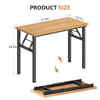 DlandHome 31.5 Inch Small Folding Computer Desk for Home Office, Teak Black - color: Teak + Black, size: 31.5 Inches