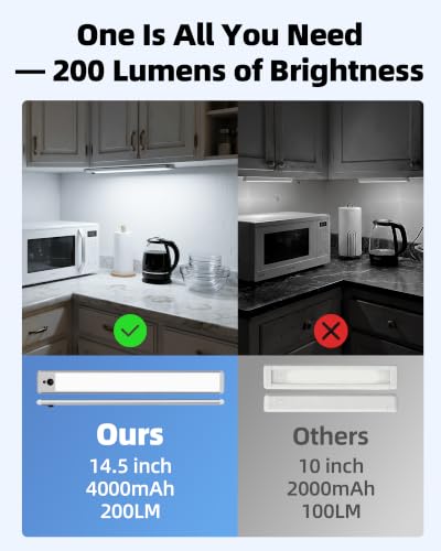 EZVALO 6 Pack Under Cabinet Lights, 14.5'' Magnetic Motion Sensor Light, 4000mAh Rechargeable Closet Light with Remote & Timer, Dimmable 5700K Cool White for Kitchen, Closet, Stairs, Hallway - color: Cool White, size: 6Pack-14.5inch