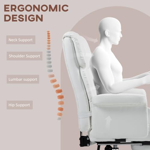 Ergonomic Executive Office Chair with Footrest and Lumbar Support, PU Leather Home Office Desk Chair with Reclining and Swivel