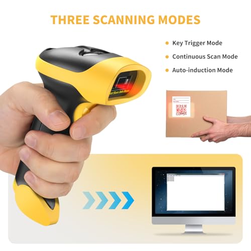 NetumScan Bluetooth Bar Code Scanner, 3 in 1 Automatic Wireless 1D Barcode Scanner Handheld USB CCD Barcode Reader for Store, Warehouse POS, Computer, Tablet, iPhone, iPad, Android - style: Bluetooth+2.4G Wireless-Yellow