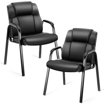 HealSmart 2 Pack Leather Guest Chair with Padded Arm Rest for Office Reception, Waiting Room, Meeting Conference, Lobby Home Desk Table Side Chairs for Seniors, Elderly - size: 2 Pack Guest Chairs-Leather Big