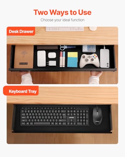 VEVOR Under Desk Drawer Slide Out, 33inch Under Desk Mounted Pull-out Drawer Attachment, Hidden Under Counter Drawers for office Home Sit Stand Workstation, Black - size: 33inch
