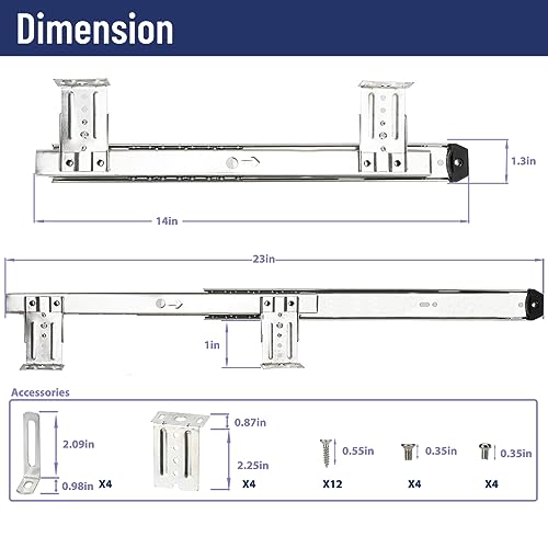 14" Keyboard Slide Heavy Duty Ball Bearing Slides Computer Tray Under Desk Rails Rack Cabinet Furniture Drawer Hardware Accessories with Adjustable Height Bracket & L Extension Support Bracket(Sliver) - style: Sliver