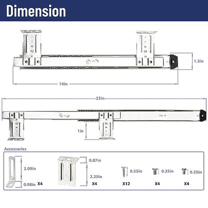 14" Keyboard Slide Heavy Duty Ball Bearing Slides Computer Tray Under Desk Rails Rack Cabinet Furniture Drawer Hardware Accessories with Adjustable Height Bracket & L Extension Support Bracket(Sliver) - style: Sliver