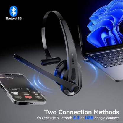 Wireless Headset with Mic for Work, Bluetooth Headset with Microphone(AI Noise Cancelling), Lightweight Comfortable with Mute Button Computer Headset with Microphone for PC/Office/Call Center/ Teams