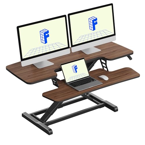 FLEXISPOT Standing Desk Converter 42" Premium Large Desk Riser for Triple Monitor, Spacious Desktop Sit Stand Workstation with Ergonomic Height Adjustment, Modern Stand Up Desk Riser, Walnut - color: Walnut, size: 42"