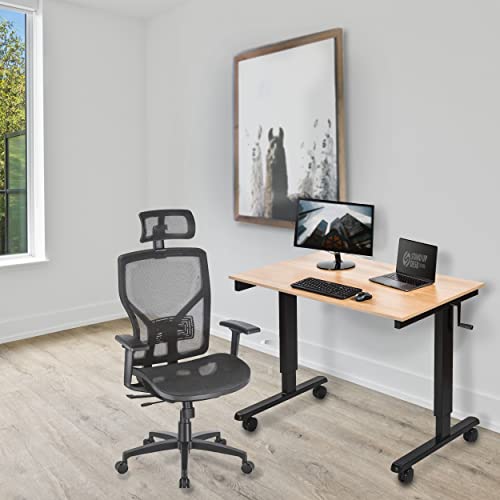Stand Up Desk Store Crank Adjustable Height Rolling Standing Desk (Black Frame/Natural Walnut Top, 48" Wide) - color: Black Frame/Natural Walnut Top, size: 48 Inches Wide