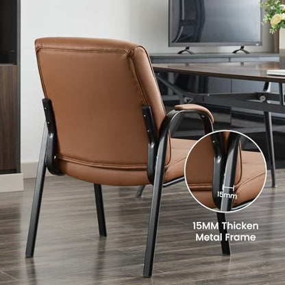Big&Wide Office Guest Reception Chair Set of 4, Conference Room Chairs Waiting Room Chairs 4 Pack, Modern Leather Office Desk Chair No Wheels(Brown) - color: Brown, size: 4 Pack
