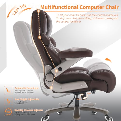 VUZI 700lbs Big and Tall Office Chair, Large Executive Leather Desk Chair - color: Brown