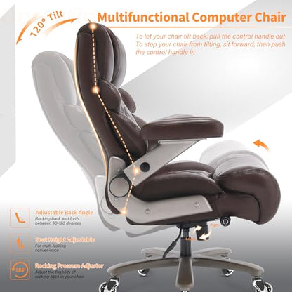 VUZI 700lbs Big and Tall Office Chair, Large Executive Leather Desk Chair - color: Brown