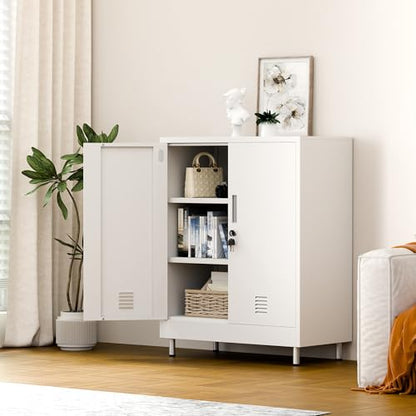 JINGUR Metal Storage Cabinet with Locking Doors, 40.3" H, White