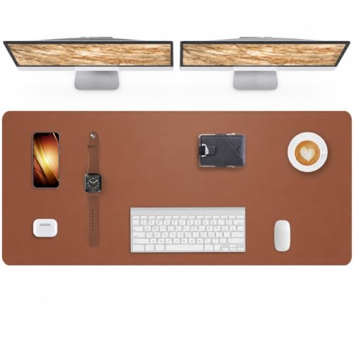 Large Desk Mat - 48" x 17"Leather Desk Pad Protector, (Brown) - color: Brown, size: 48" x 17"