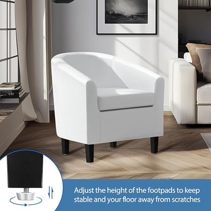 Yaheetech Accent Chairs, Faux Leather Barrel Armchairs White - color: White, size: 25.5"D x 27.5"W x 28"H