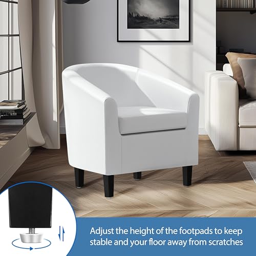 Yaheetech Accent Chairs, Faux Leather Barrel Armchairs White - color: White, size: 25.5"D x 27.5"W x 28"H
