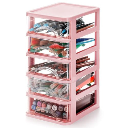 Hedume Desktop Drawer, Clear 5-Drawer Desktop Storage Unit, Small Organizer Box Storage Container Case, Frame with Clear Drawers, Drawer Unit