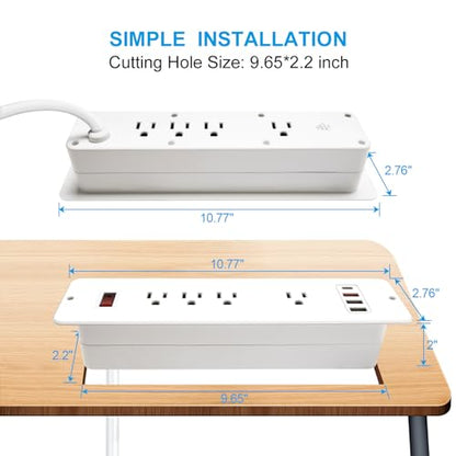 8 Outlets Dual Side USB C Recessed Power Strip Flush Mount Charging Station Built in Desk Multiple Power Socket for Furniture Cabinet Table Conference (White) - color: White