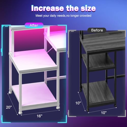 DurayLoly 55" Gaming Desk with,RGB LED,Headphone Hook Shelves for Bedroom - color: White, size: 19.6"Dx55"Wx51"H