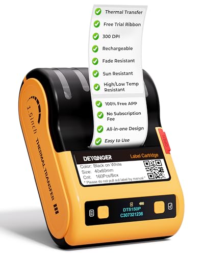 DT5150P 300DPI Industrial Thermal Transfer Label Printer, Rechargeable Colorfast Label Maker, Fade/Sun/High-Low Temp Resistant, for Outdoor & Job Sites, Mobile APP & PC Editor Compatible