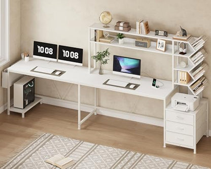 63" L Shaped Desk with Bookshelf, Drawers and Hutch for Home Office - color: White, size: 63" L Shaped Desk