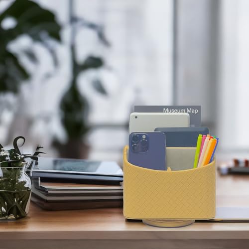 UnionBasic Rotating Desk Organizer, 360 Desk Spinning Caddy, Desktop TV Guide/Mail/Media/Remote Controller Holder Organizer, Woven Apricot - color: Woven Apricot