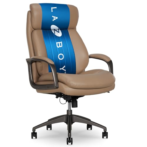 La-Z-Boy High-Back Ergonomic Office Chair, AIR Lumbar Support Leather Chair | Nova, 350lb Capacity Executive Task Chair, Padded Headrest & Arms, Layered Foam Seat Cushion, Back Pain Relief, Light Tan - color: Light Tan