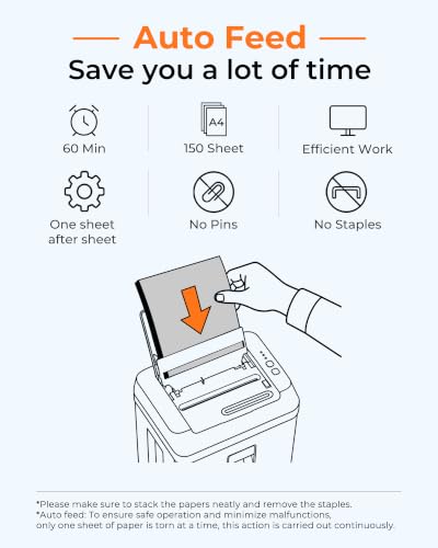 150-Sheet Paper Shredder Heavy Duty, Micro Cut and CDs/Cards, P5 Ultra Security, 60 Min Non Stop Shredder for Home Office, 5.3 Gallon Bin with Wheels, <60 dB (OL289)
