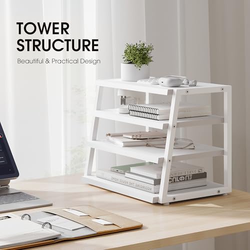 Fenge Desk Shelf Organizer, 4-Tier Tower Desktop Office Shelves, White - color: White