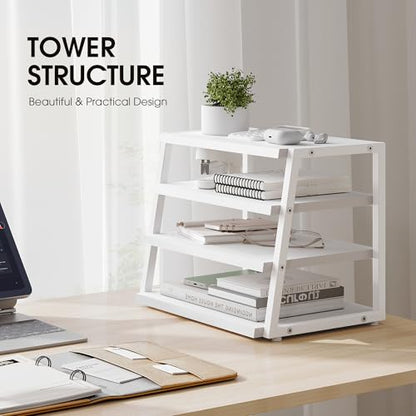 Fenge Desk Shelf Organizer, 4-Tier Tower Desktop Office Shelves, White - color: White