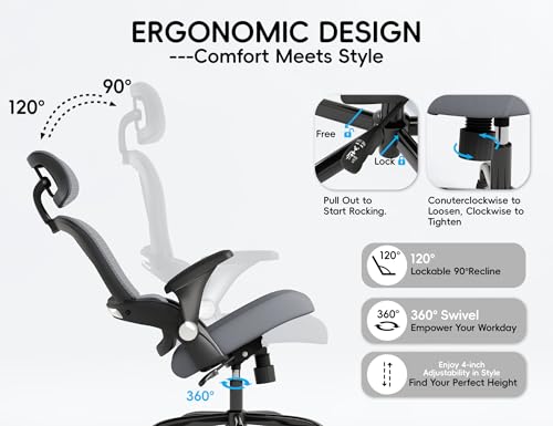 TRALT Office Chair - Ergonomic Desk Chair with Headrest Support for Adults | Home Office Desk Chair with Lumbar Support - Ergonomic Mesh Chairs 330 lb Wide Seat with Lumber Comfy Desk Chair(Black Grey) - color: Black Grey